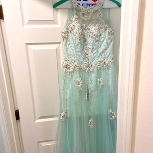 Mint green formal gown with beading. Size 4